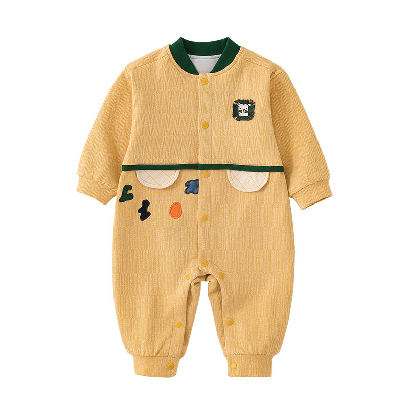 婴格朗迪春秋318个月婴幼儿哈衣男女宝宝双层连体衣连身衣