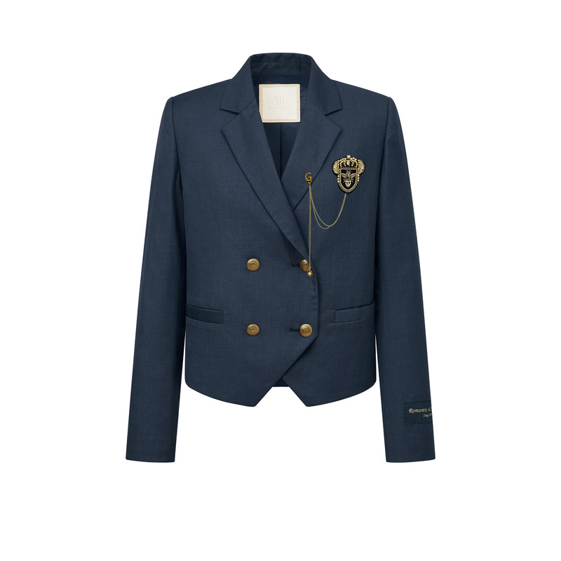 xg雪歌海军风深蓝色休闲西装2022秋季新款复古西装