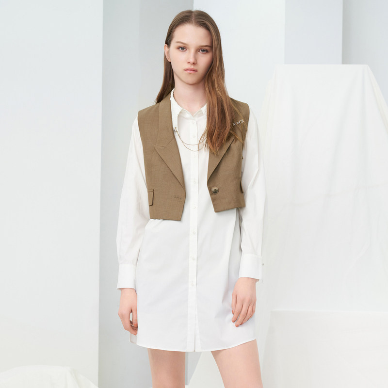 xg雪歌卡其色复古英伦风马甲2022秋季新款通勤简约短款马夹外套女