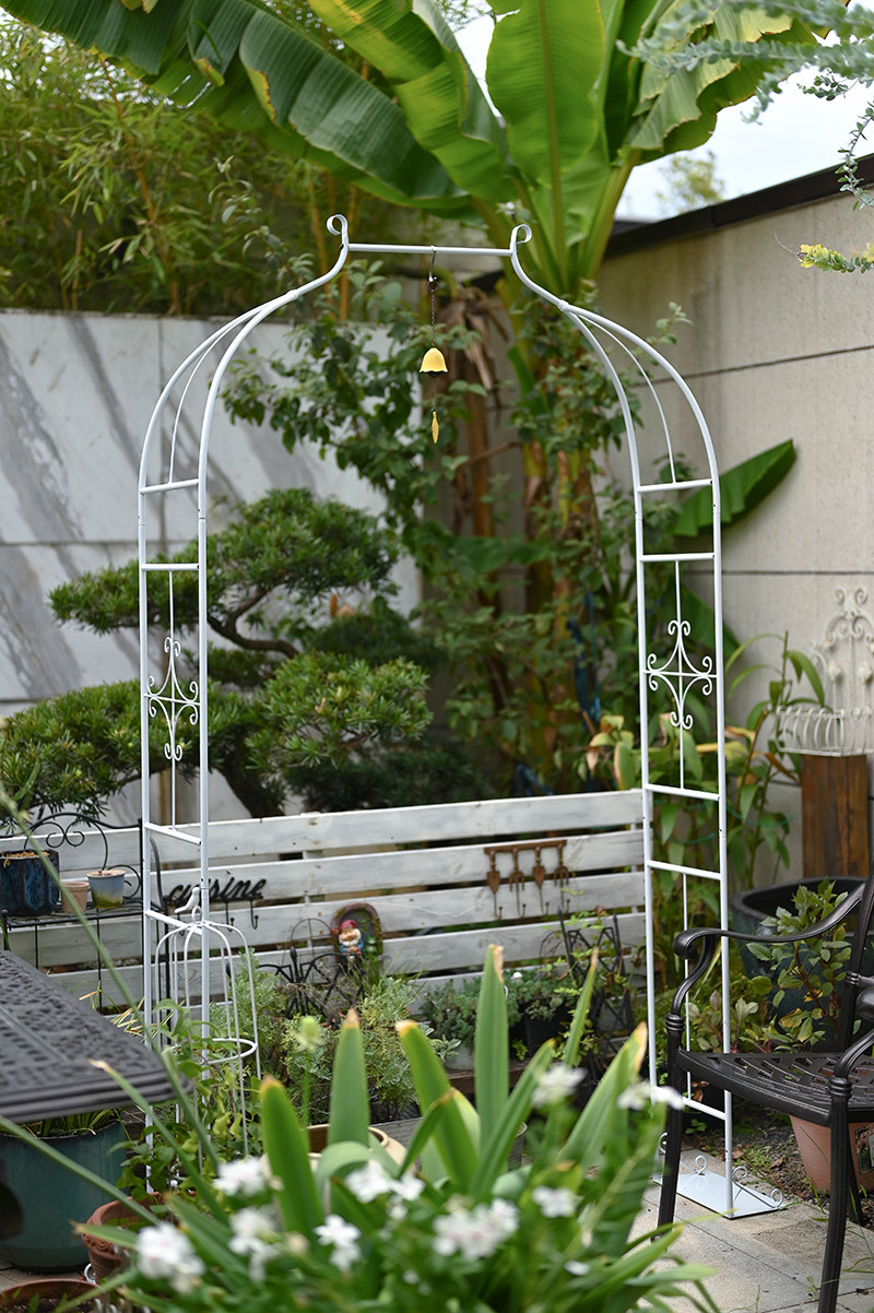 阳台铁艺小型拱门花架靠墙爬藤藤架加长横杆花架