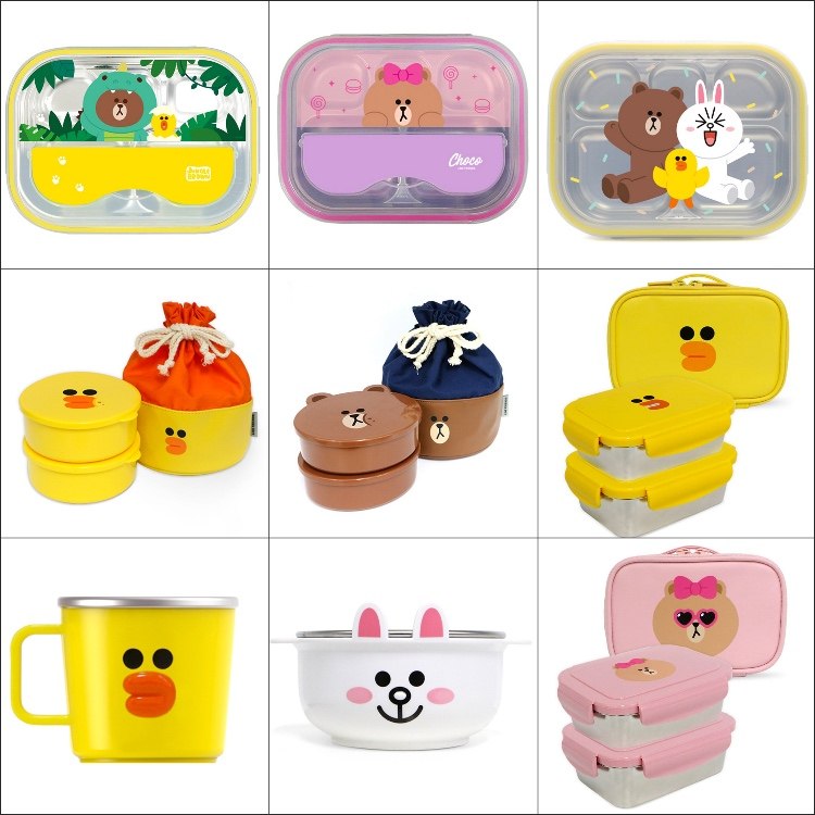 当前热销韩国采购linefriends布朗熊莎莉鸭儿童双层便当盒午餐盒便当