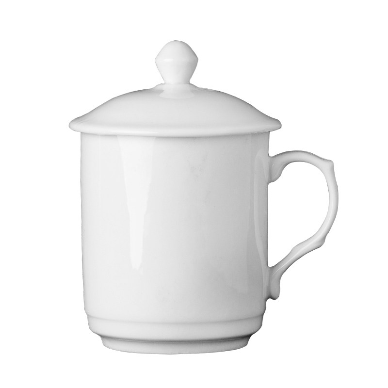 杯子酒店客房宾馆纯白色陶瓷瓷杯带盖会议茶杯马克杯