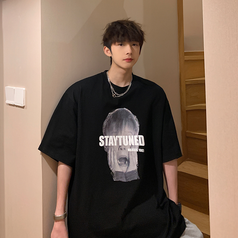 短袖t恤男夏季美式街头痞帅半袖衣服潮牌潮流百搭ins港风五分体恤