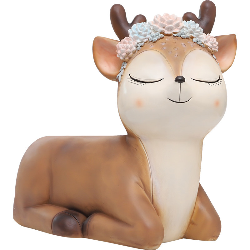 创意进门口家用换鞋凳美式小花鹿储蓄罐客厅玄关服装店小坐凳摆件