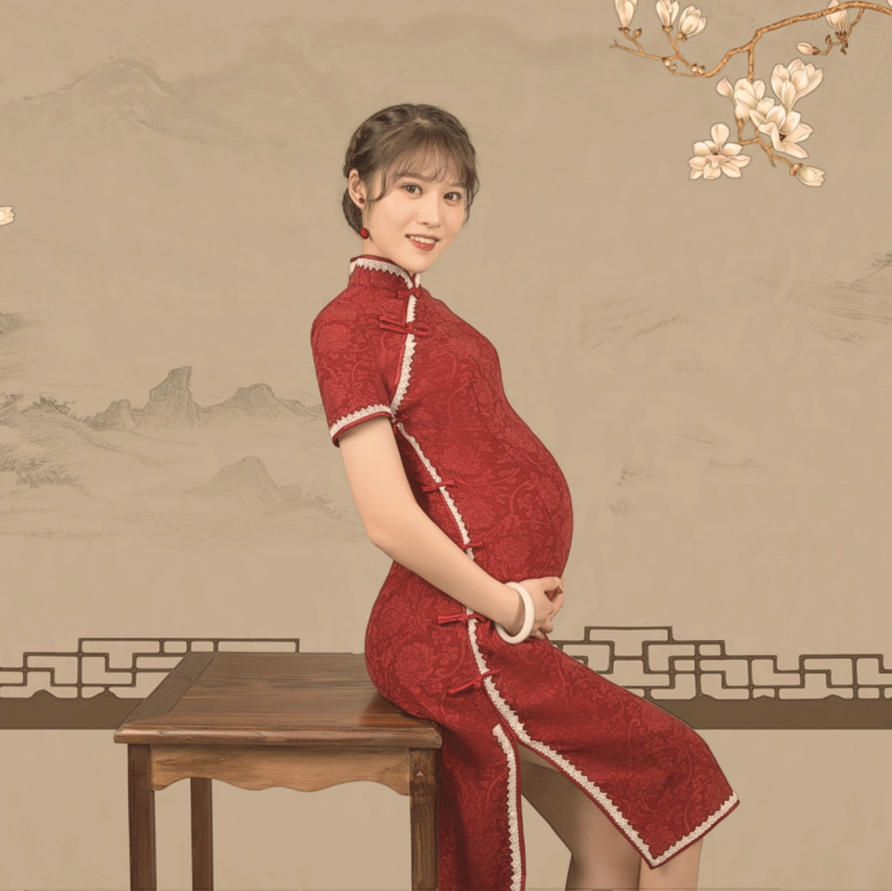 孕妇服装摄影新款复古旗袍拍照写真影楼孕妇装影楼服装