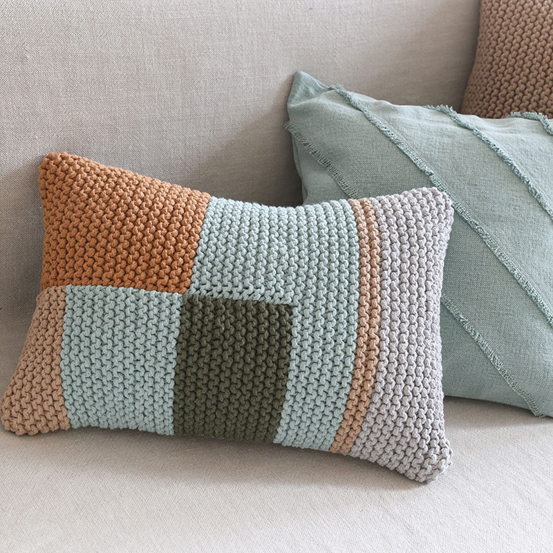 弋采定制原创现代简约棉线手工编织黄黑撞沙发抱枕靠垫