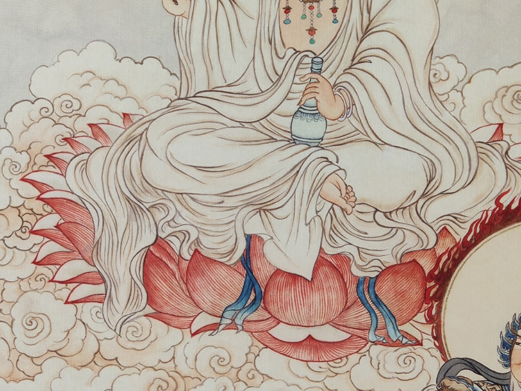 名画复制品夏荆山南无观自在菩萨佛像唐卡国画艺术微喷古代装饰画