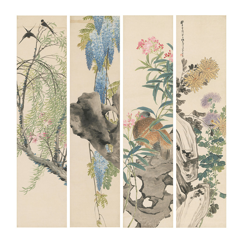 古代名画复制品任熊花卉四条国画花鸟花鸟画画艺术国画