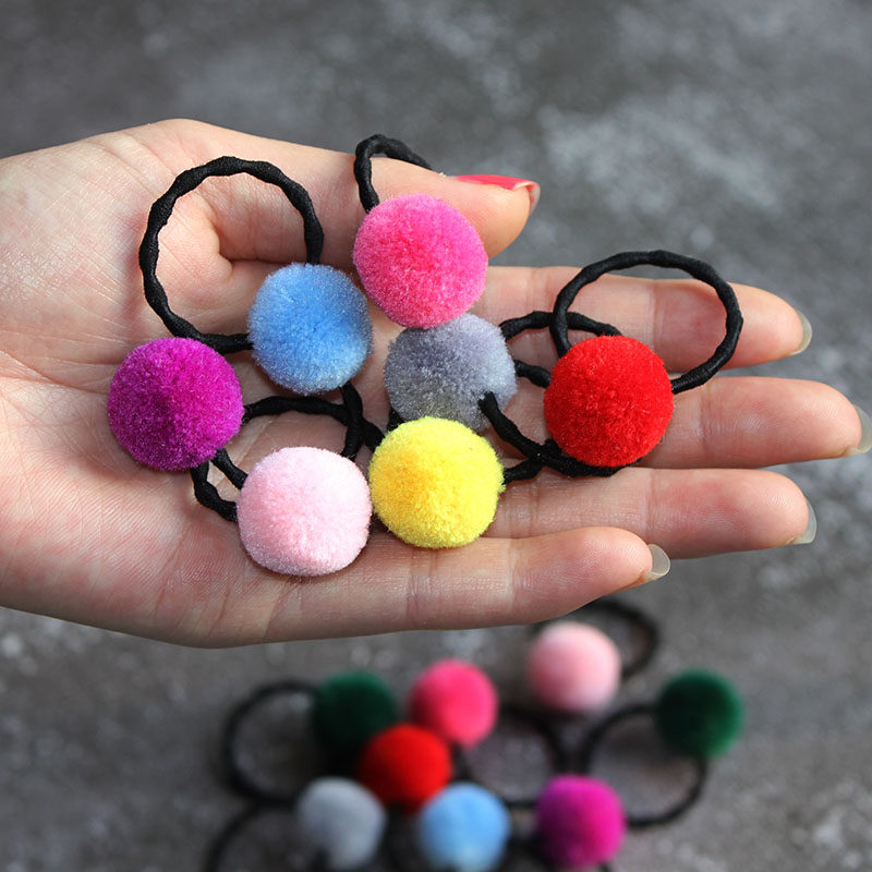 天使家 糖果色小毛球发圈高弹力小皮筋儿童发圈头绳不伤发 公主