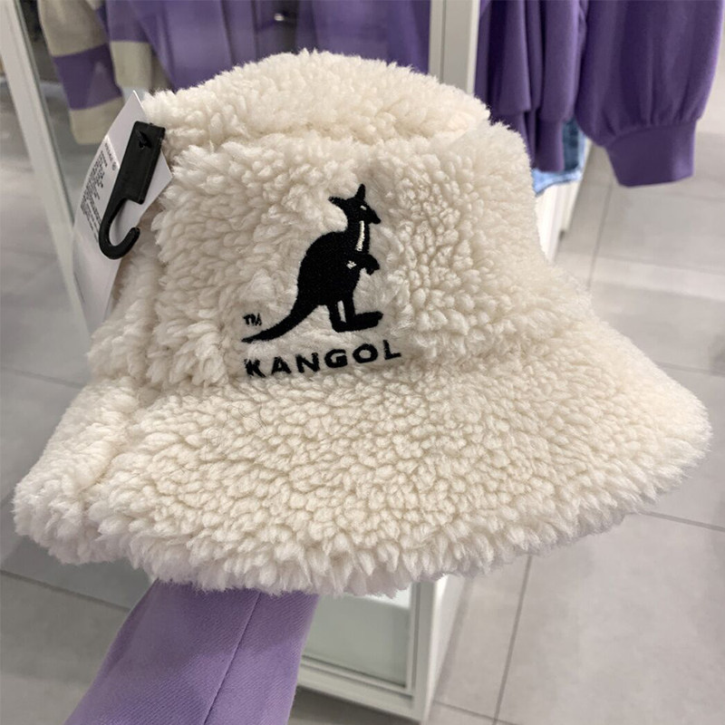 kangolhm联名渔夫帽子袋鼠羊羔毛女冬季韩版帽子