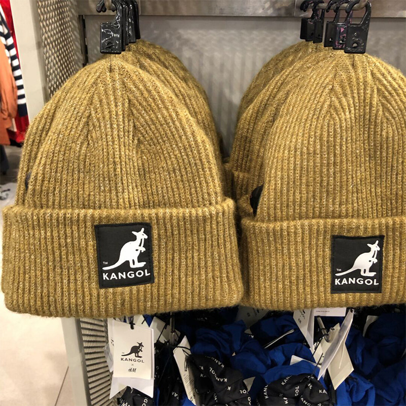 hm针织帽冷毛线帽翻保暖罗纹袋鼠秋冬季合作帽子