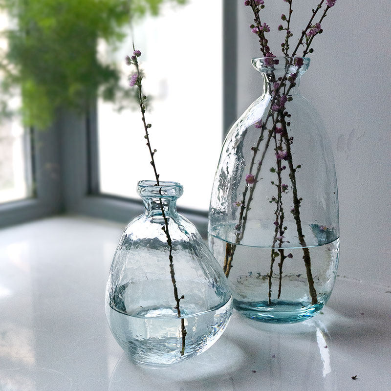 edelweiss自然淡蓝蓝色冷斑手工玻璃花瓶马醉木吊钟花瓶