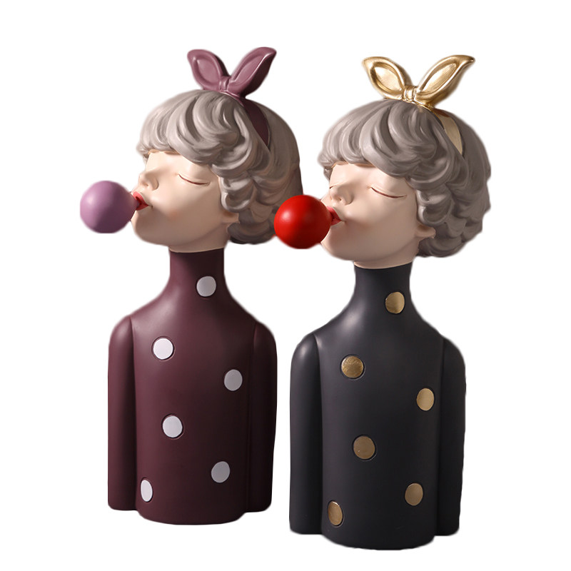 吹泡泡女孩摆件可爱少女装饰电视柜酒柜摆设创意北欧轻奢家居饰品