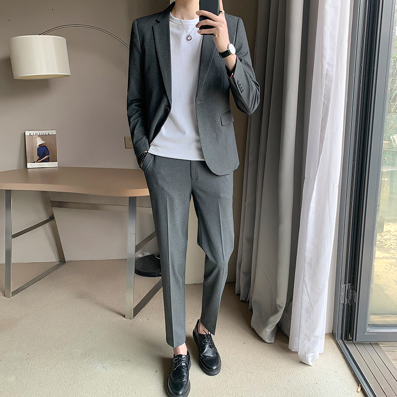 轻熟休闲西装男潮牌修身炸街西服高级感外套秋款痞帅男装潮流套装