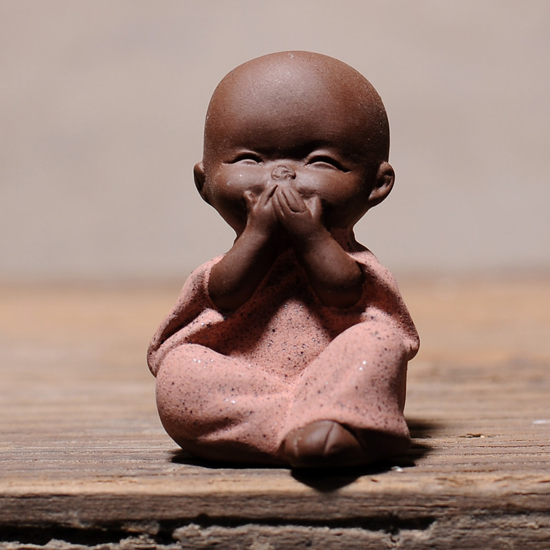 创意精品紫砂茶宠四不小和尚可爱陶瓷禅意小沙弥摆件茶具配件可养