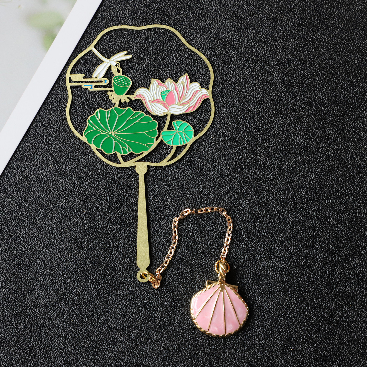 步步生莲荷花书签古典中国国风团扇学生创意书签