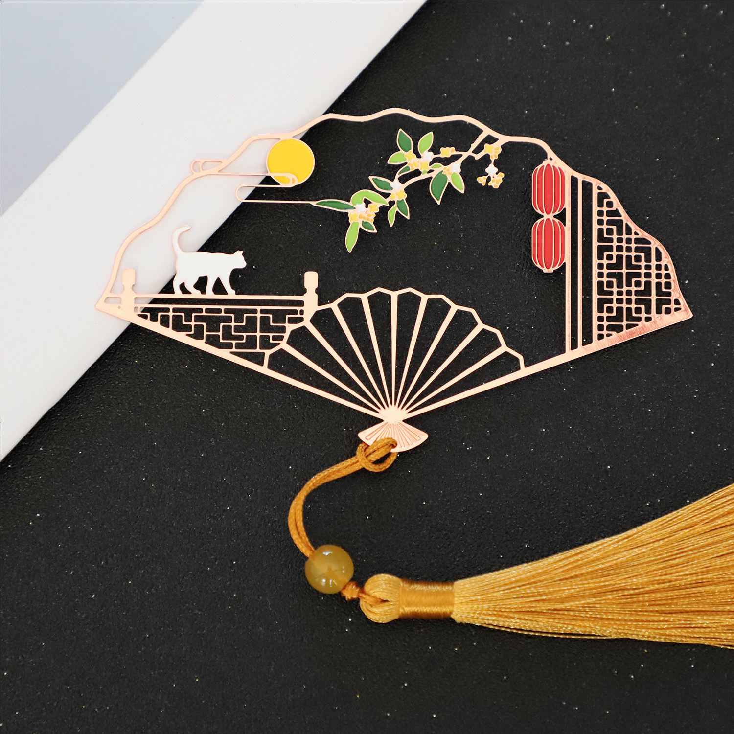 国潮古典书签国风镂空文具故宫折扇书签