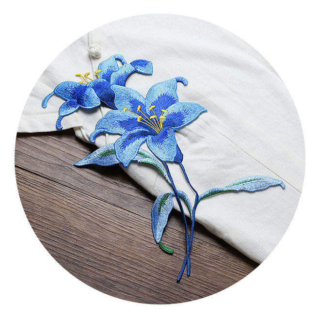 水溶刺绣补丁diy百合花图案名族风衣衣服连衣裙布贴