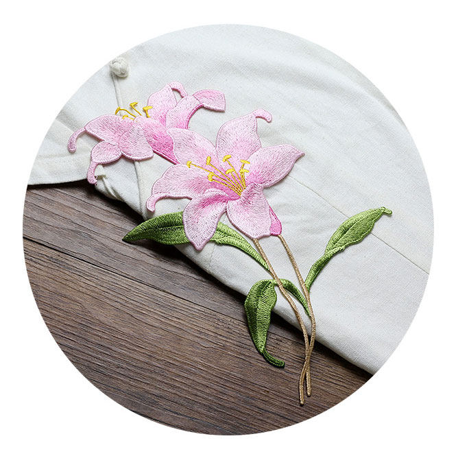 水溶刺绣补丁diy百合花图案名族风衣衣服连衣裙布贴