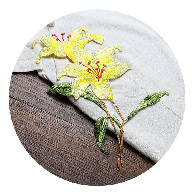 水溶刺绣补丁diy百合花图案名族风衣衣服连衣裙布贴