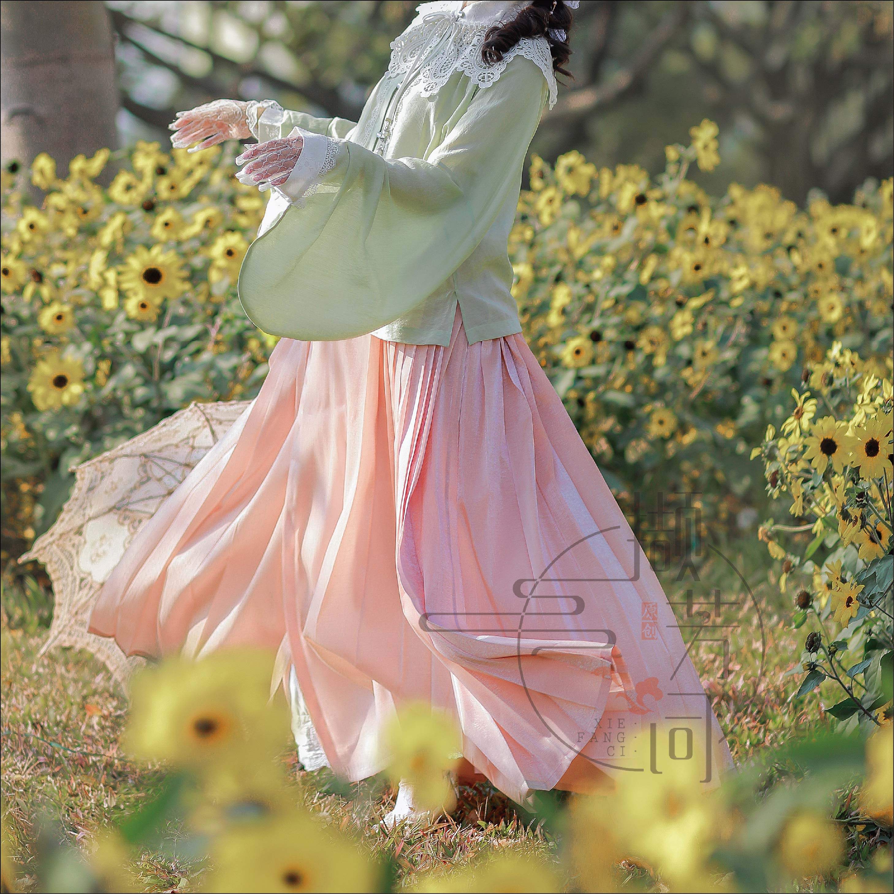 撷芳词原创汉服下裙纯色素纱6米摆百褶马面裙春夏款日常百搭 定金