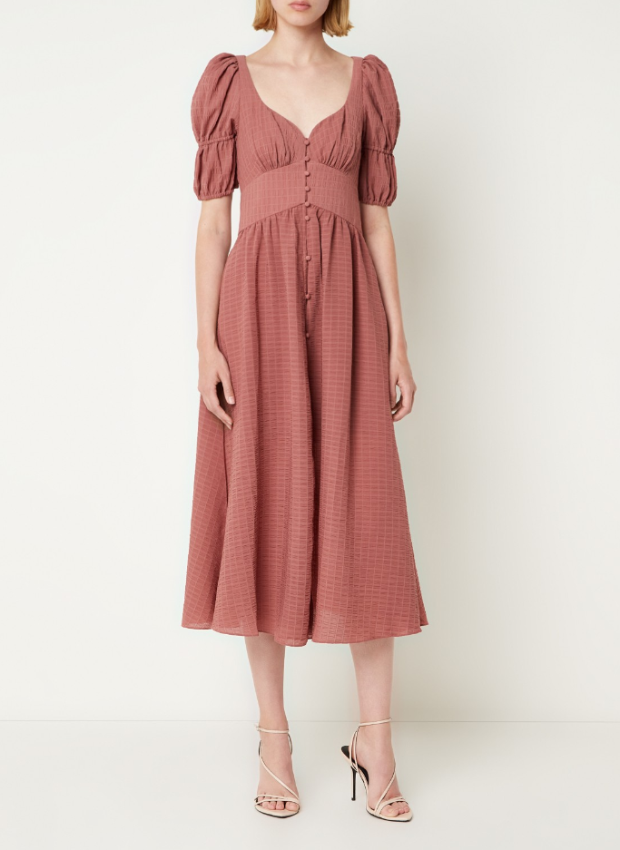 tedbaker短袖连衣裙中长字心型方领砖红色优雅英伦连衣裙