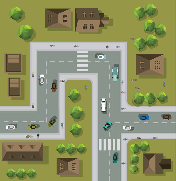 a4043矢量扁平化城市街道交通卡通图标抽象俯视图设计素材