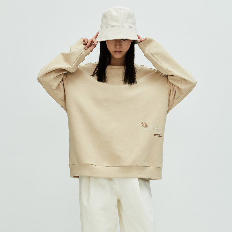 lightcallmethis2020秋冬新款休闲落肩宽松驼色圆领卫衣卫衣