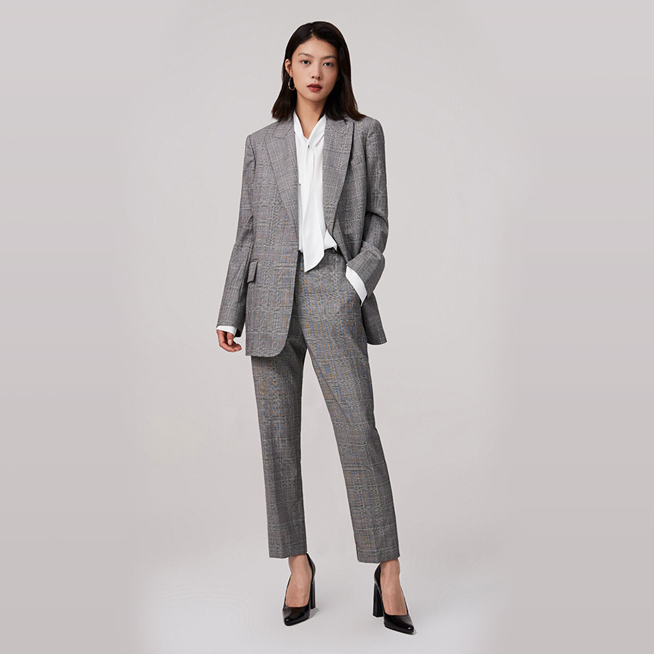 商场同款纳薇2020秋季新款通勤职场知性灰色西装