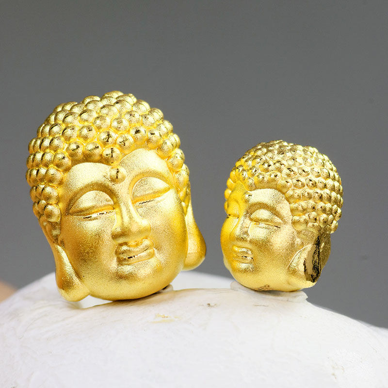 黄金3d硬金足金24k纯金双面佛头转运路路通手饰