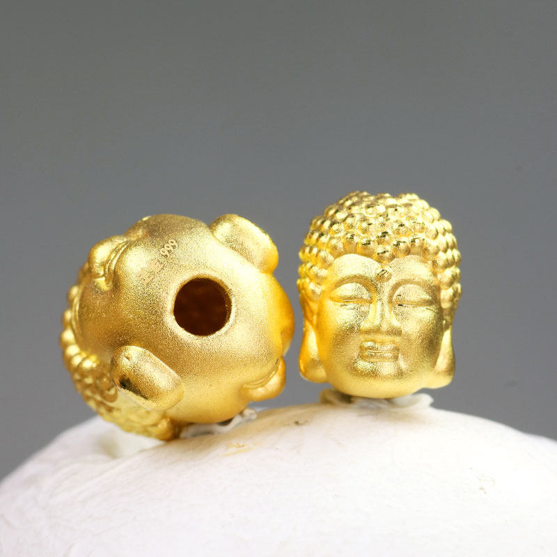 黄金3d硬金足金24k纯金双面佛头转运路路通手饰