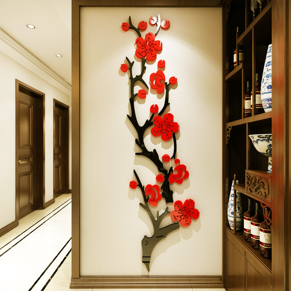 梅花亚克力3d立体墙贴自粘玄关卧室客厅餐厅墙贴