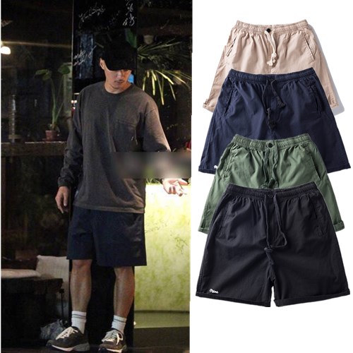 潮牌日系港风余文乐同款工装休闲直筒休闲裤宽松短裤五分裤学生男