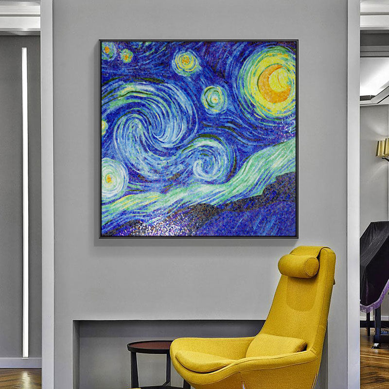 梵高星空艺术马赛克背景墙剪画客厅过道玄关拼花马赛克