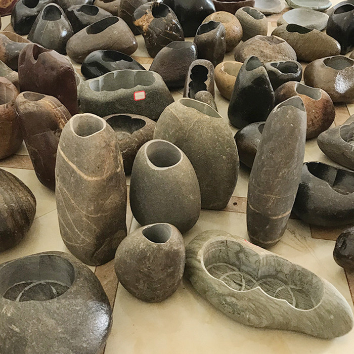 天然石头花盆鹅卵石盆栽小盆盆景菖蒲水培铜钱花盆