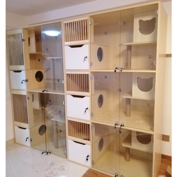 定制豪华猫笼子纯实木多层板小猫窝别墅猫舍展示柜猫产房猫窝