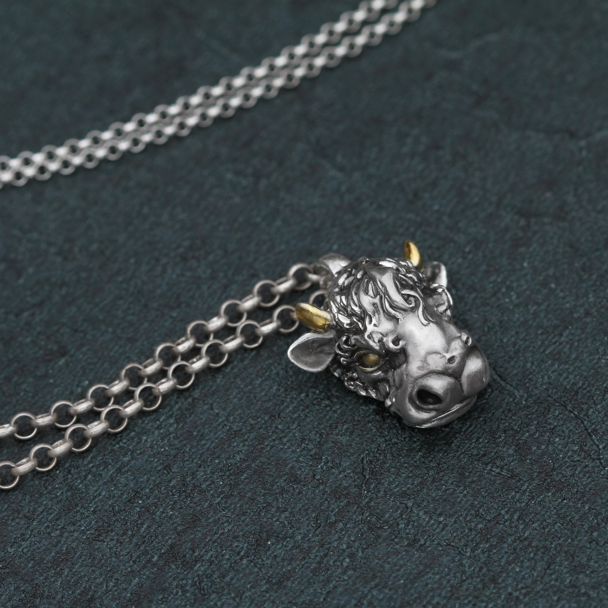 原创足银牛头吊坠金牛座十二生肖牛本本命年纯银项链项链