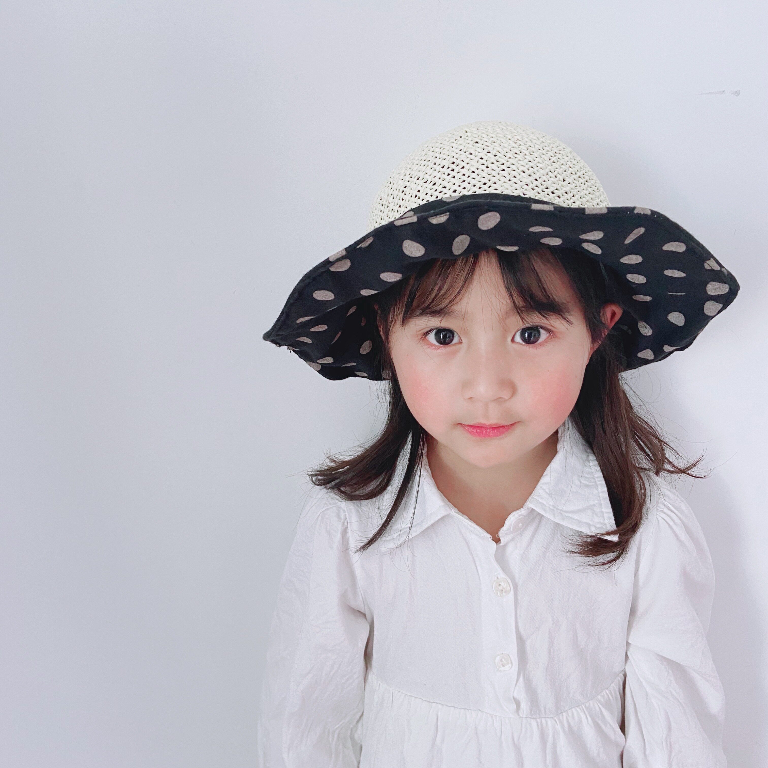 儿童草帽夏天网眼沙滩盆帽小女孩公主渔夫帽波点帽子