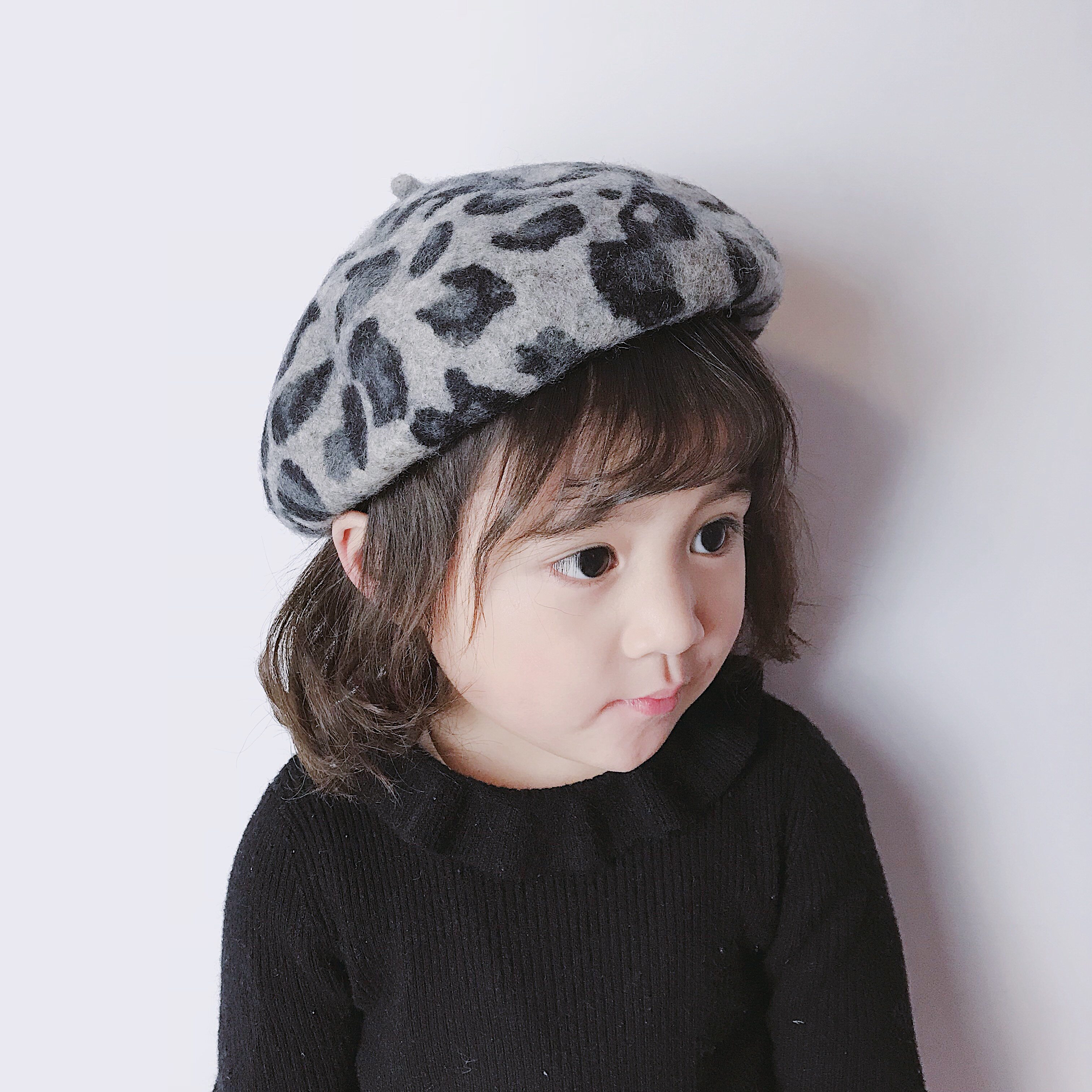 2020新款儿童贝雷帽女童童时尚豹纹蓓蕾小女孩画家帽子