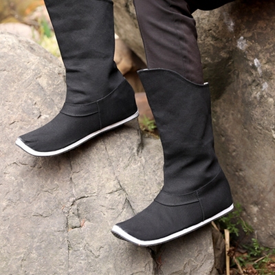 皂靴汉服男靴纯黑色复古翘头官靴千层底男女同款情侣cp古装鞋布鞋