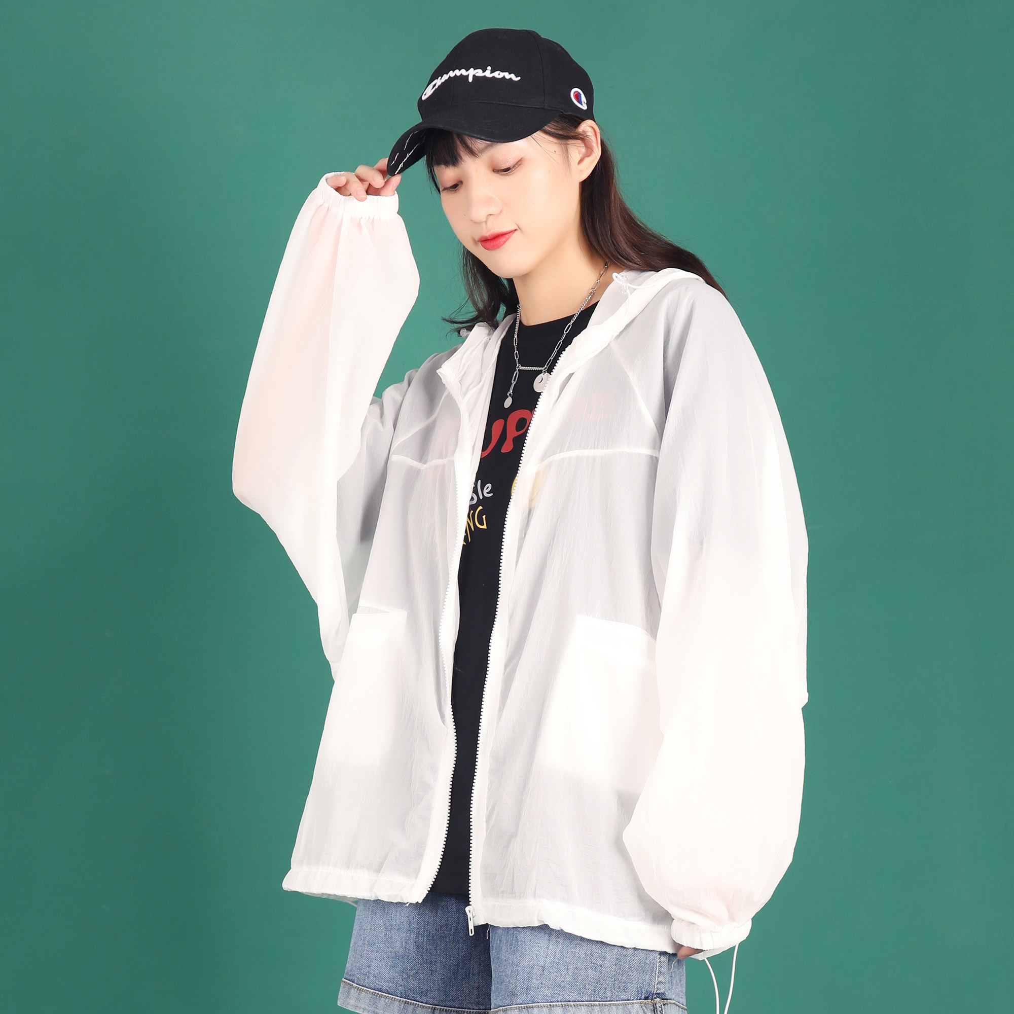 白色防晒衣女夏季新款字母印花宽松百搭休闲短外套