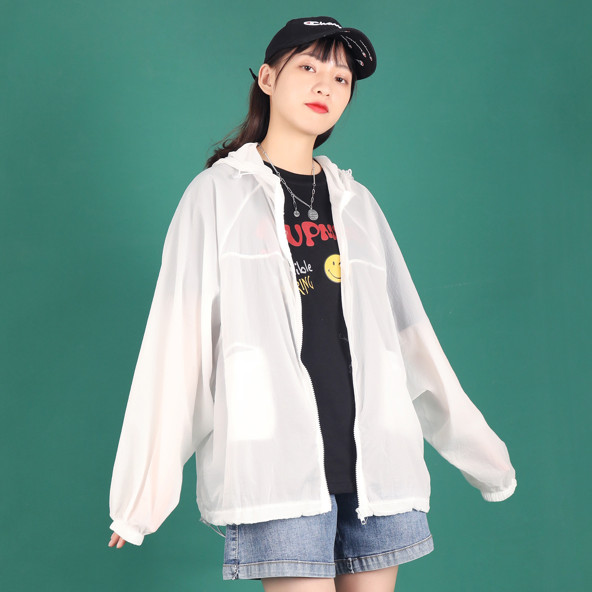 白色防晒衣女夏季新款字母印花宽松百搭休闲短外套