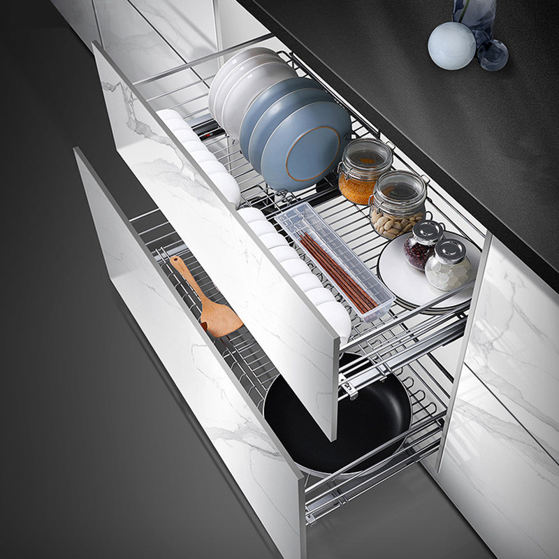 麦凯隆厨房拉篮双层抽屉式橱柜拉篮碗篮不锈钢拉篮厨柜配件五金件