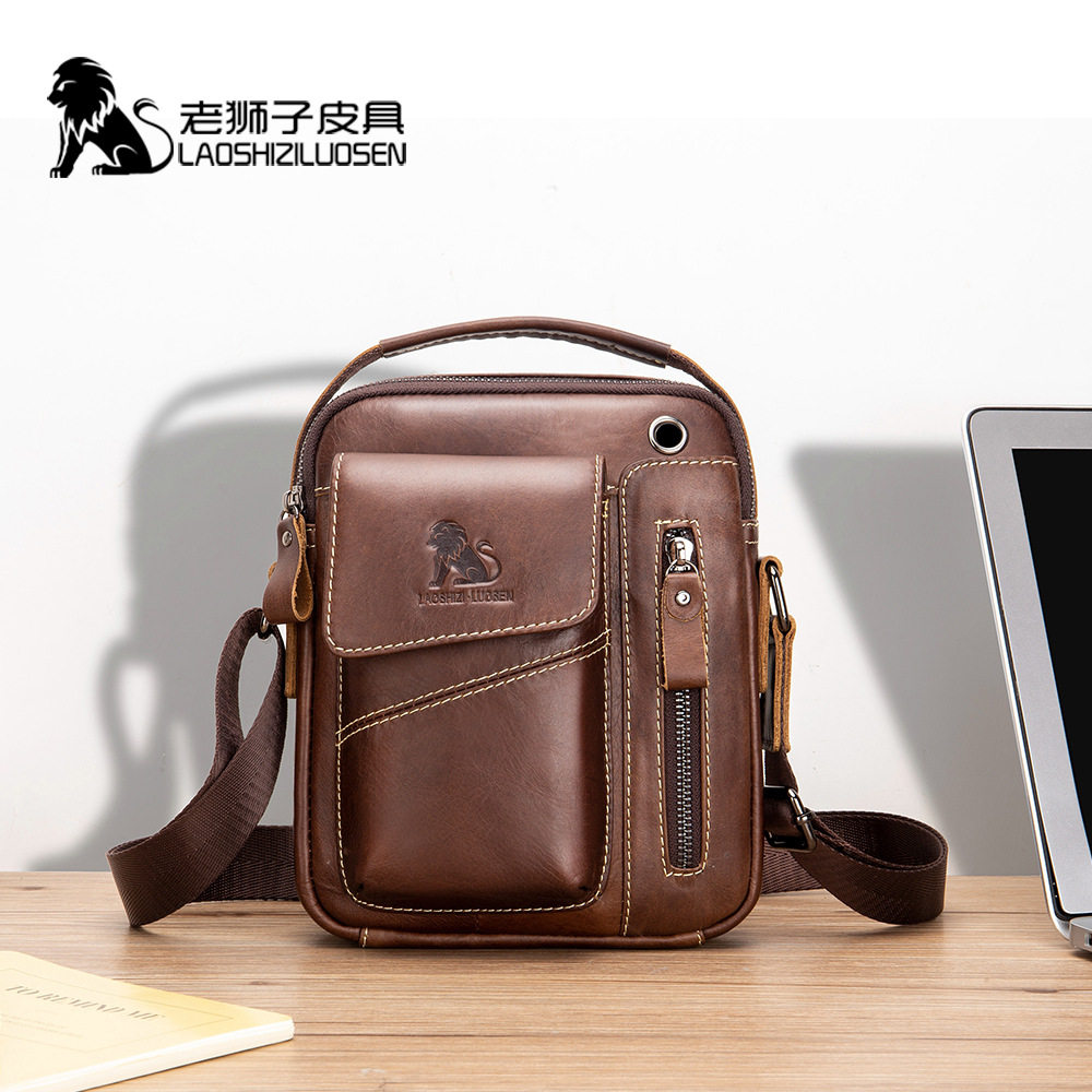 老狮子皮具真皮男包男士单肩包头牛皮时尚挂包男士包袋