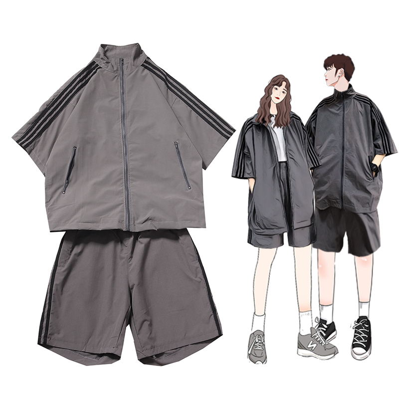 情侣装夏装2020新款ins运动休闲套装学院风短裤两件套韩版宽松潮