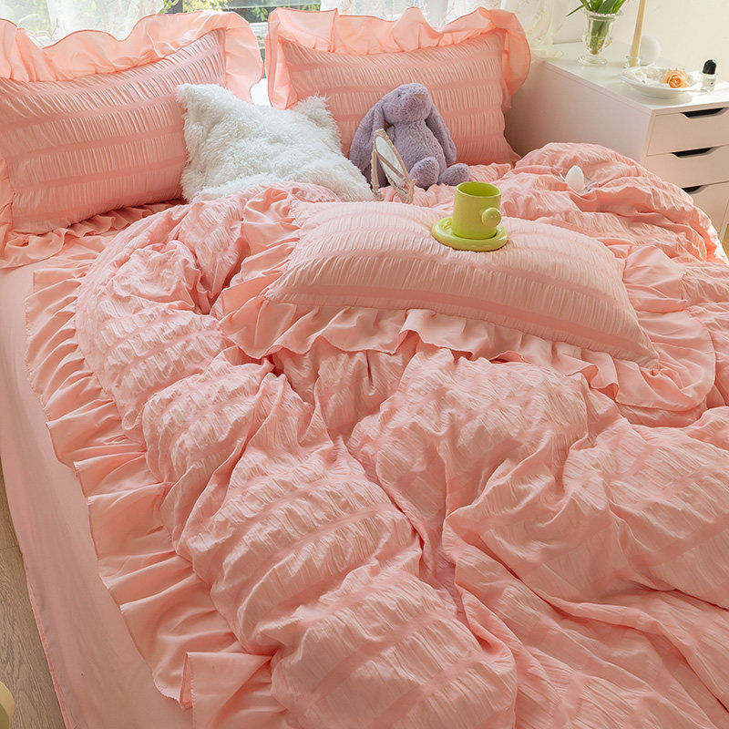 件套韩式床单学生心学少女粉色泡泡ins四件床品套件