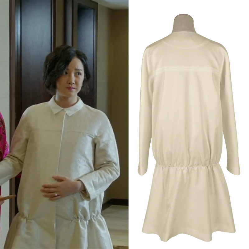 艾衣岑新陈小云小别别离蒂娜海清同白色圆领孕妇装连衣裙