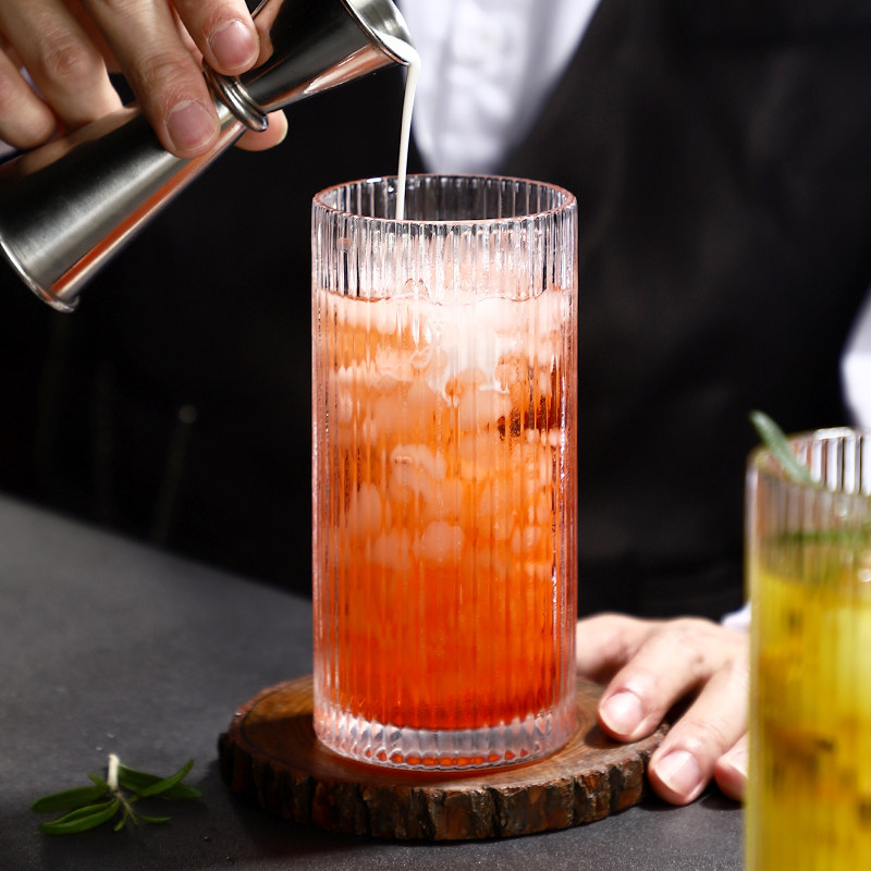 条纹鸡尾酒长饮杯饮料果汁杯直柯林海波饮品玻璃玻璃杯