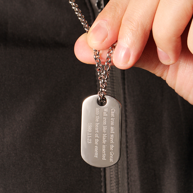 军牌纯金项链定制 铂金18k白黄金男吊坠美国士兵身份