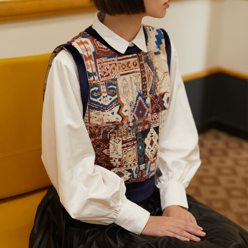 【VIMIE】春季新品好看复古配色短款圆领撞色无袖马夹女